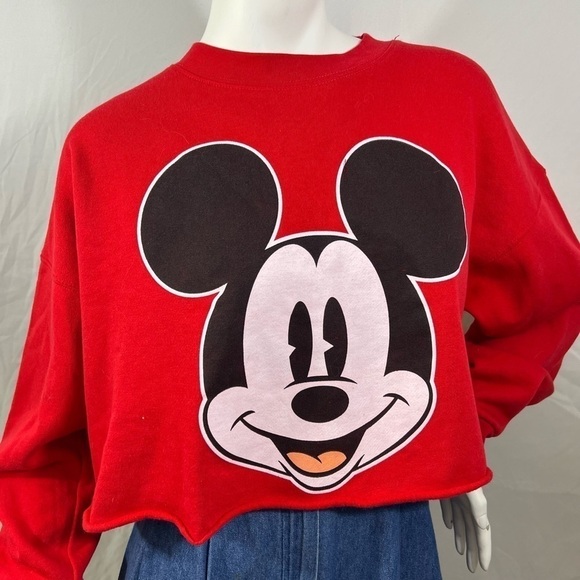DISNEY Mickey Mouse Cropped Crewneck Sweatshirt - Picture 1 of 6